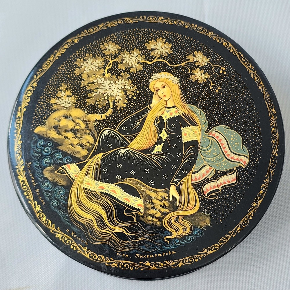Vintage Russian Lacquer Box Hand Painted Golden Hair Goldilocks‎ Signed USSR ART